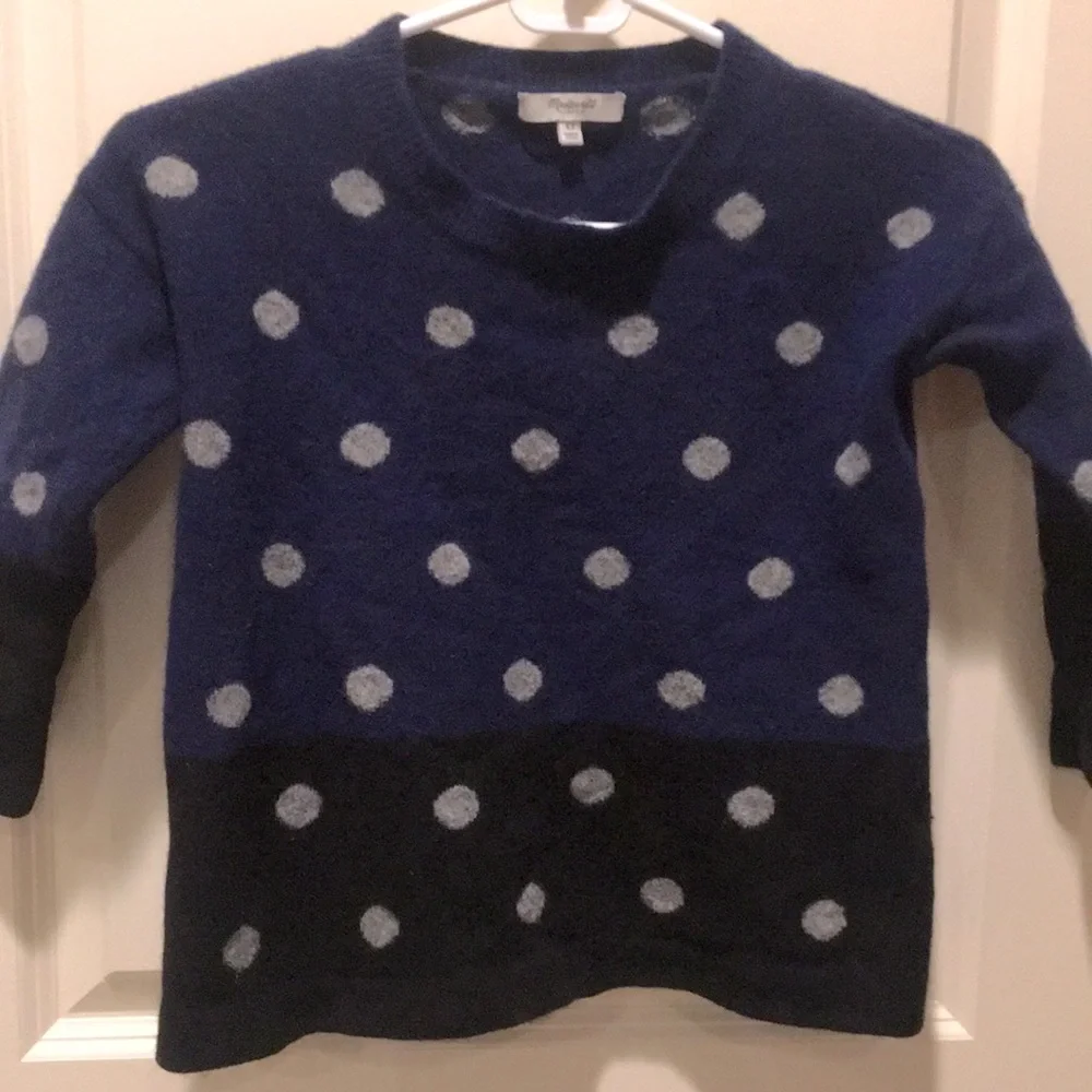 Madewell Merino Wool girls polka dot pullover Sweater blue black grey size XS